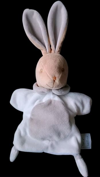 ❤️B2014 Doudou Marionnette Lapin Beige Blanc MES PETITS CAILLOUX