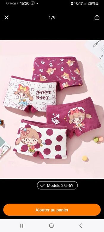 🚼lot 4 culottes boxers fille Neuf coton 6ans