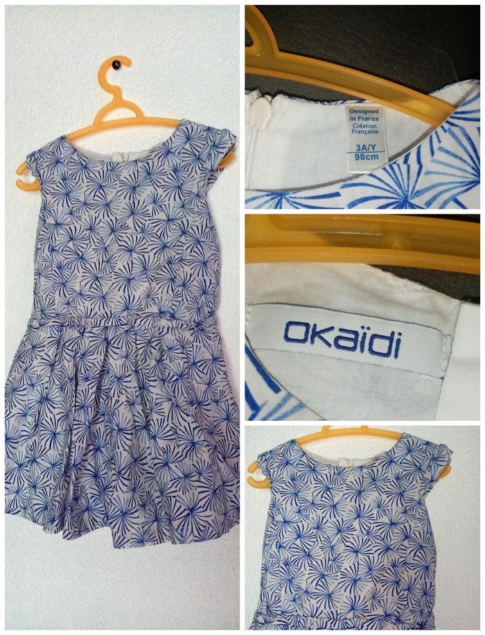 3 ans okaidi robe imprimée bleue print été /Excellent état - photo numéro 2