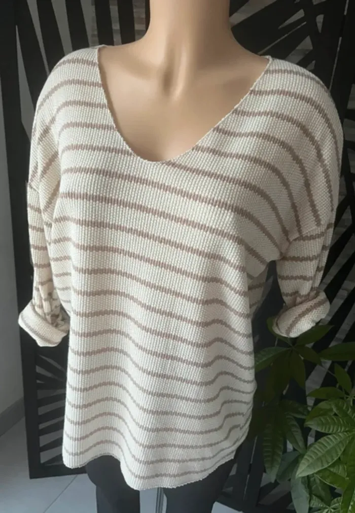 Incontournable Marinière beige camel et lurex doré