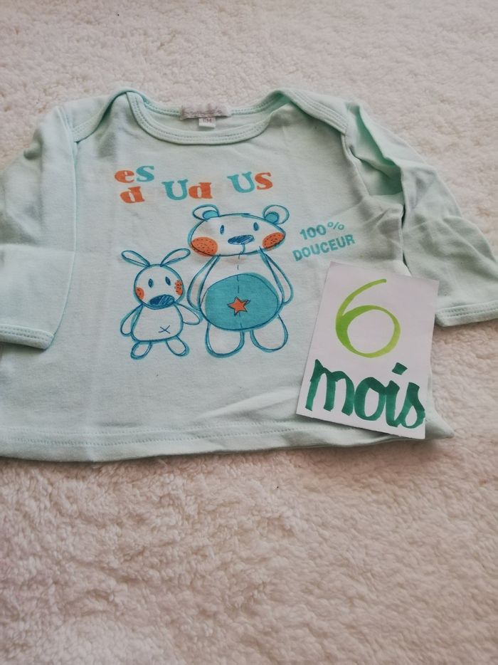 Tee shirt manche longue garçon bleu 6 mois kim