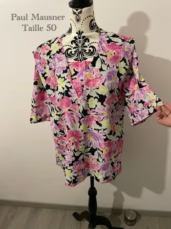 🌸 Blouse fleurie vintage Paul Mausner – Taille 50 🌸