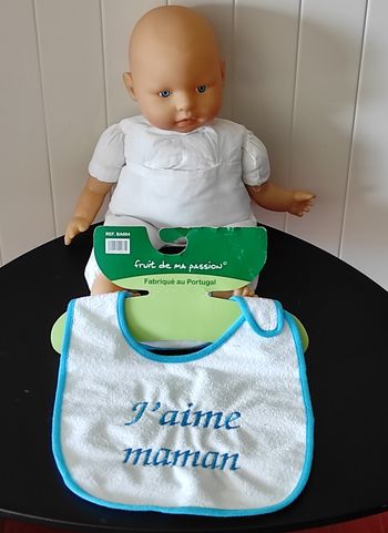 Bavoir bébé garçon blanc & bleu – Neuf avec étiquette