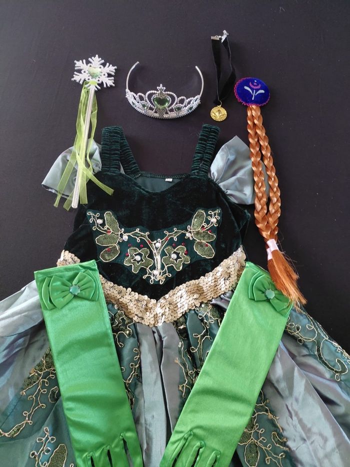 Déguisement robe princesse Anna verte paillette 5ans - photo numéro 3