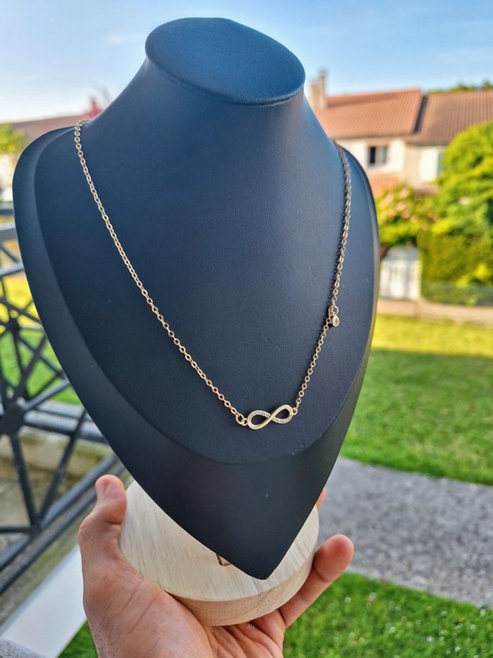 Collier dorée en acier inoxydable pendent infini avec strass minimaliste - photo numéro 2