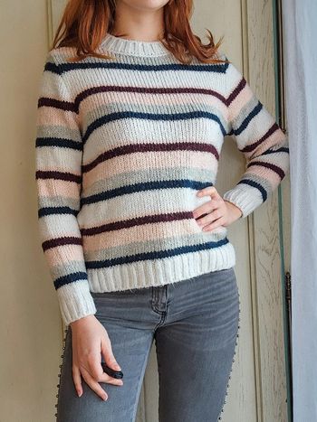 Pull blanc rayé multicolore Pimkie