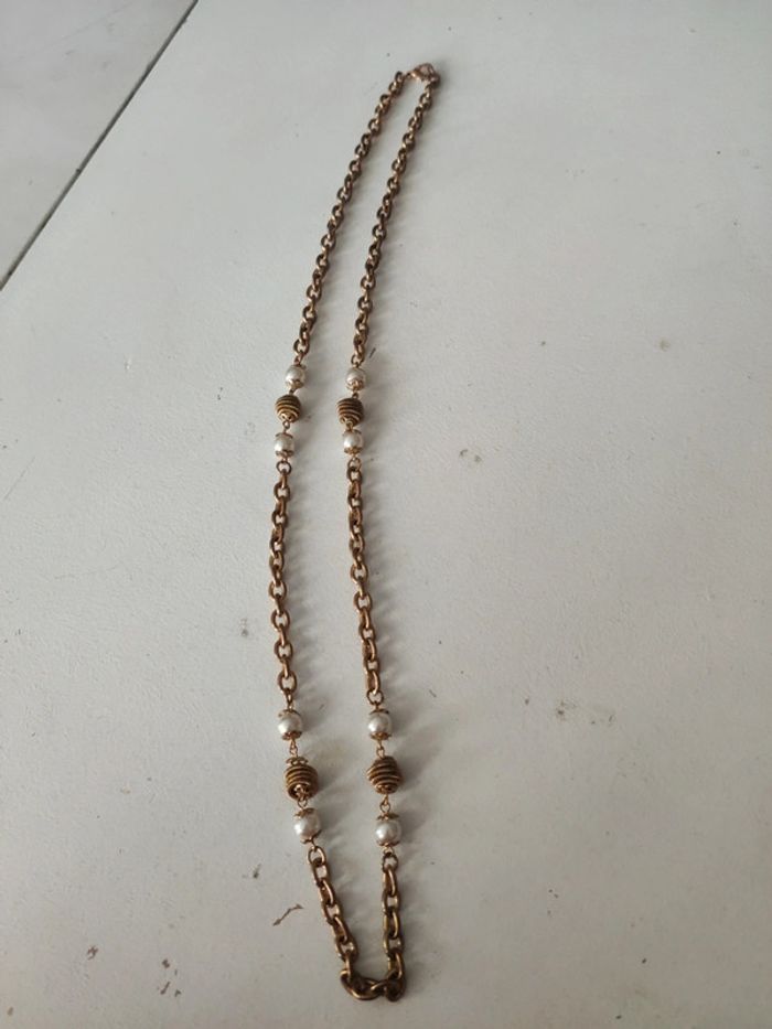 Collier sautoir vintage perles et metal - photo numéro 2