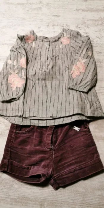 Chemise doublée grise et rose orchestra 9 mois