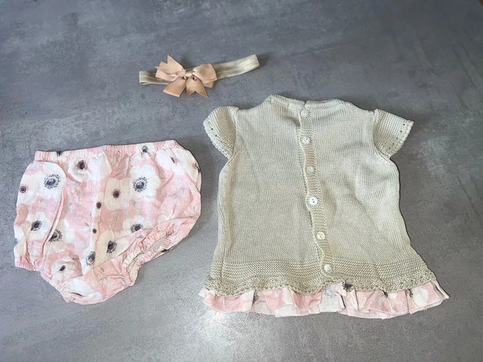 Ensemble été 12 mois laine Lola palacios t-shirt culotte bloomer bandeau à fleurs - photo numéro 2