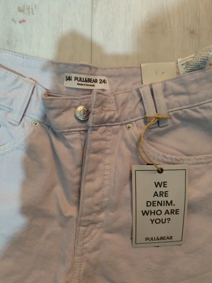 Mini short en jean mauve pastel 34 us neuf - photo numéro 2