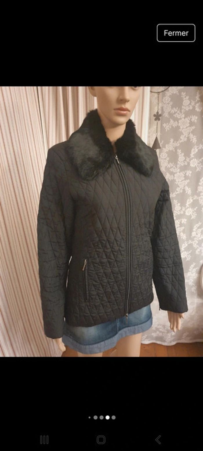 Veste Matelassé Stefanel noire fr 38 col fourrure - photo numéro 18