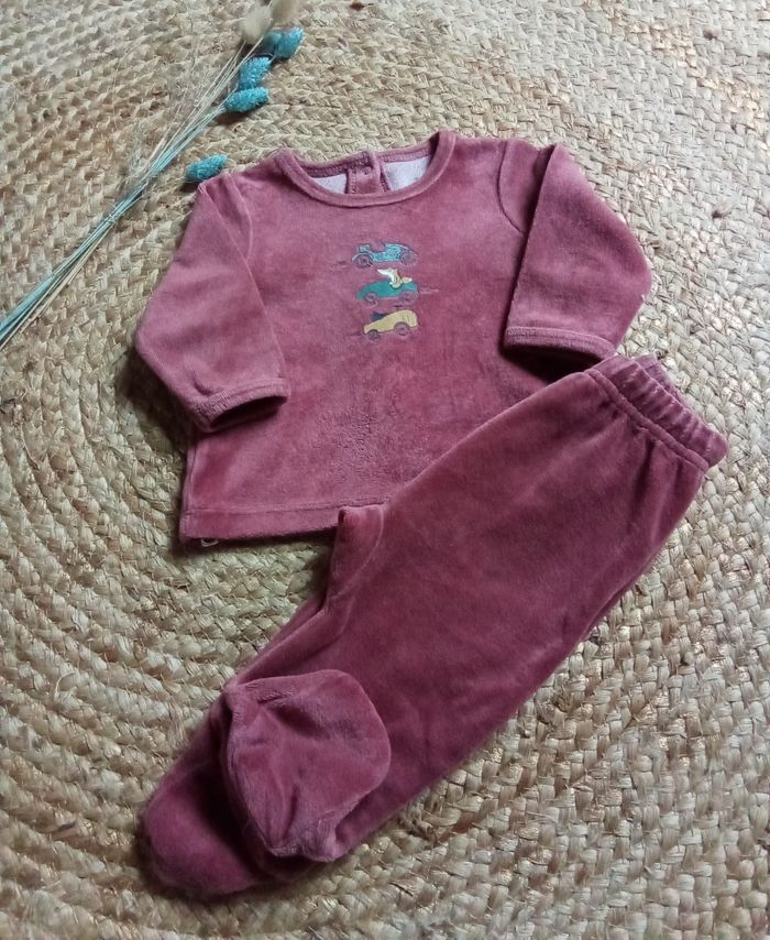 Pyjama prune 2 pièces en velours Vert Baudet 3 mois
