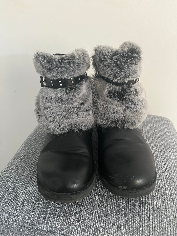 Bottines Toile NOIR Fille motif Fausse fourrure Fermeture éclair - photo numéro 2