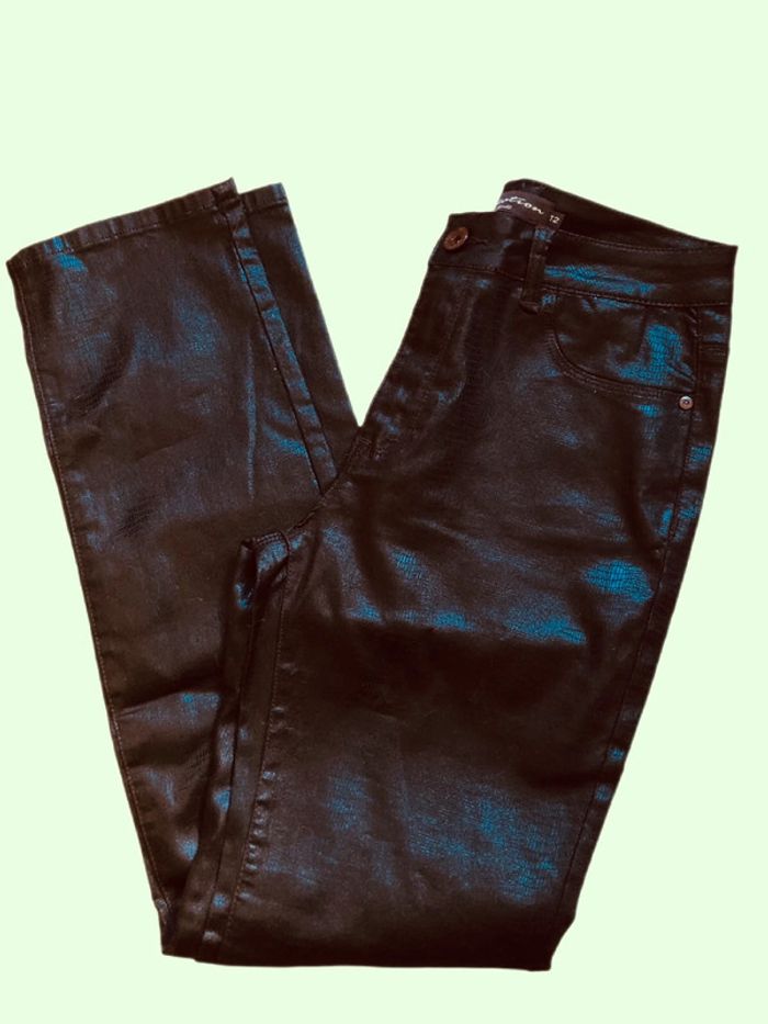 🍁Superbe jean droit enduit marron reflets irisés Brown coated jeans🍁 - photo numéro 5