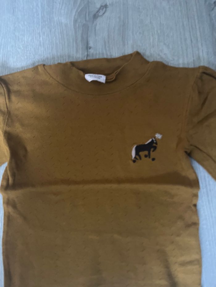 T shirt manches longues marron fille 4 ans cheval tao - photo numéro 2