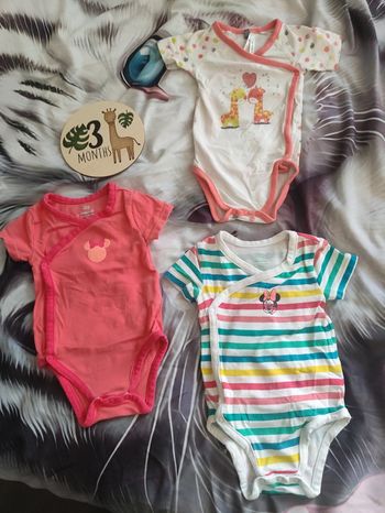 Lot de 3 body d'été Minnie et girafes 3 mois