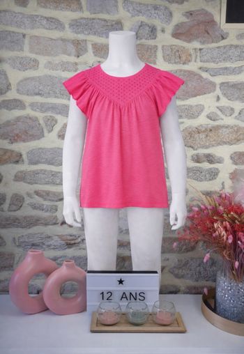 T-shirt broderie anglaise rose fuchsia Fille taille 12 ans marque Okaidi 🦜 