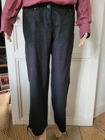 Pantalon en lin noir, jambe large