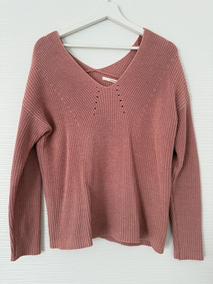 Pull d'hiver épais en maille rose poudré col V uni basique simple