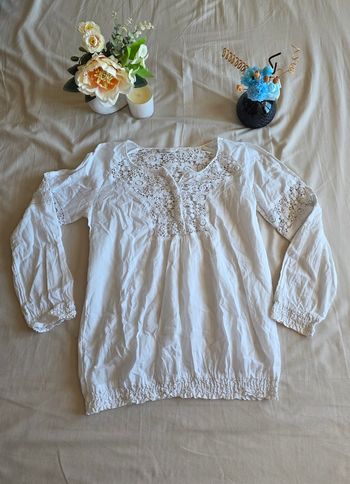 Promod Blouse Coton Blanc Dentelle Très Bon État 40