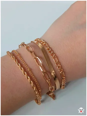 Lot bracelets chaîne doré tendance-look chic et stylé
