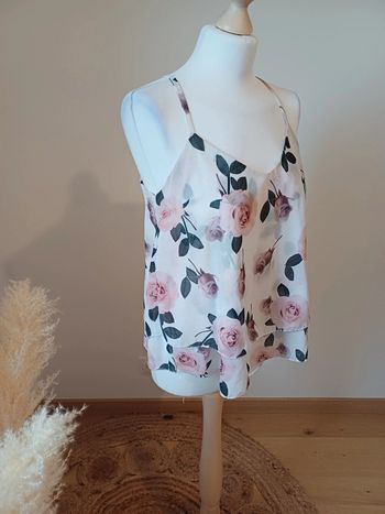 Débardeur blanc fleuri taille S 36