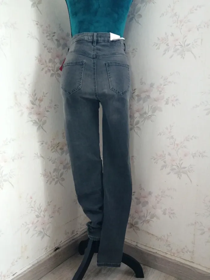 Jeans gris foncé skinny taille haute high waist avec perles / camaïeu / (40) - photo numéro 5