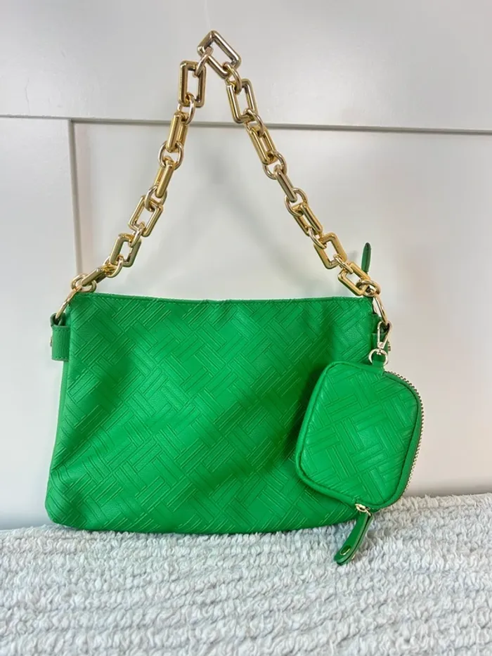 sac à main vert chaîne dorée