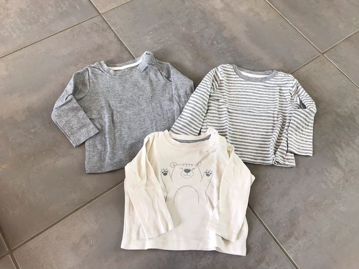 Lot de 3 t shirt bio manches longues 2/6 mois 100% coton