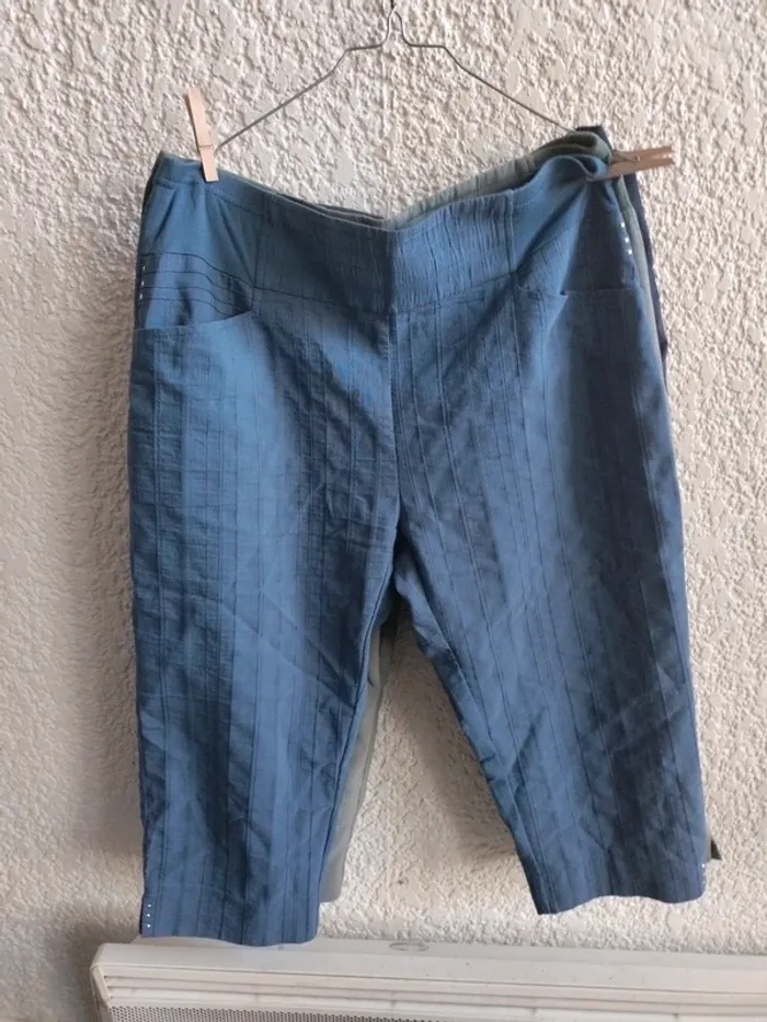 3 pantacourt élastique à la taille bleu vert taille L - photo numéro 9