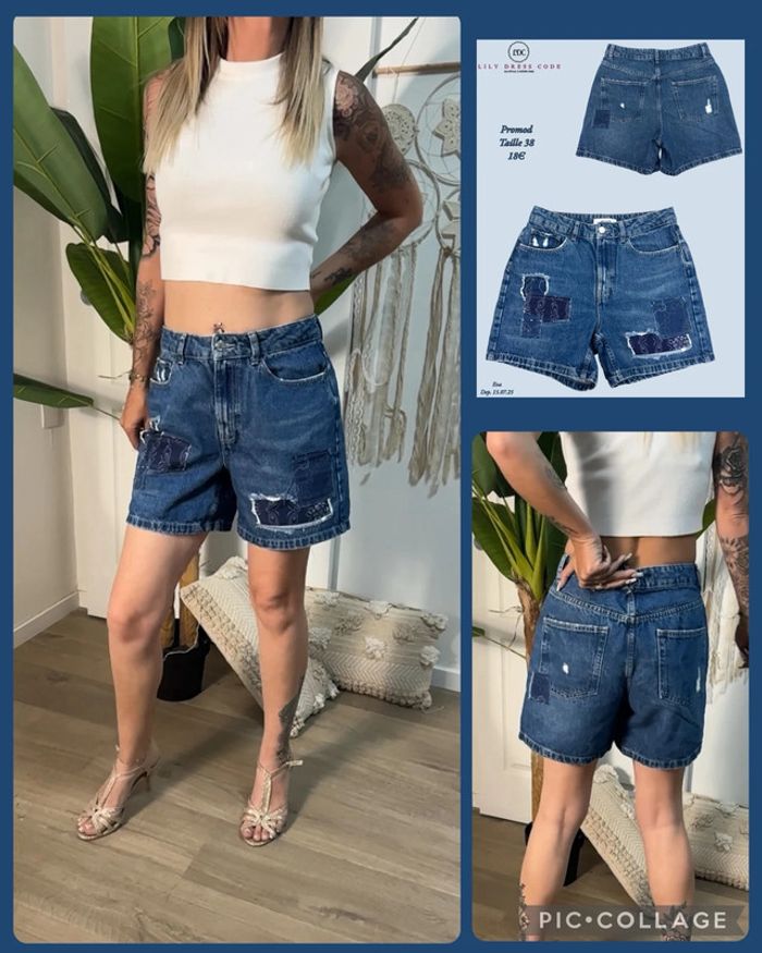 🩵 Short en jean patchwork – Promod – Taille 38 NEW 🩵