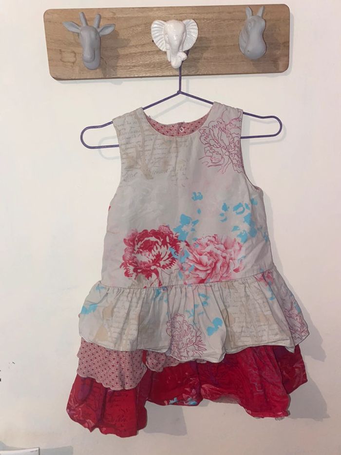 Magnifique robe rare à volants doublée mousseline, 18 mois, Kenzo.