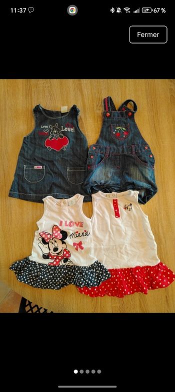 Lot de robe Disney été 6 moisplus une salopette short cerise