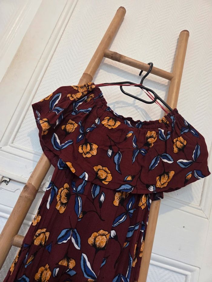 Robe longue fleurs marron bleu - photo numéro 2