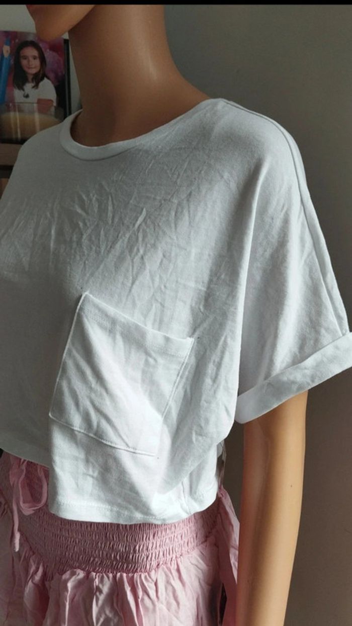 Tee shirt blanc court avec poche taille m Ardene Femme - photo numéro 3