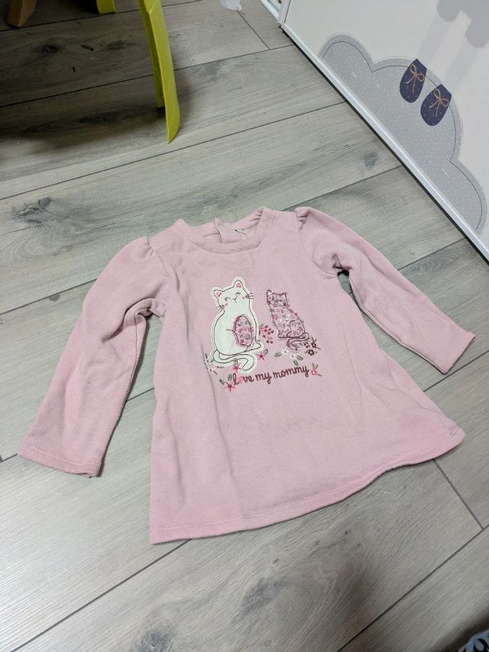 Robe tunique chaude 18 mois chat rose