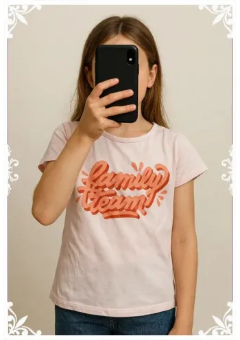 T-shirt rose fille 10 ans Vertbaudet - "Family team"