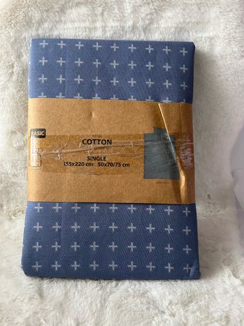 Housse de couette + 1 taie d oreiller 155 x 220 cm bleu / blanc 100% coton