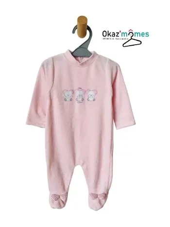 Pyjama / dors-bien en velours rose “Drôles d’amis” - fille 3 mois