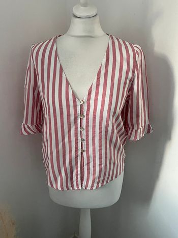 Blouse col en v rayée Zara M