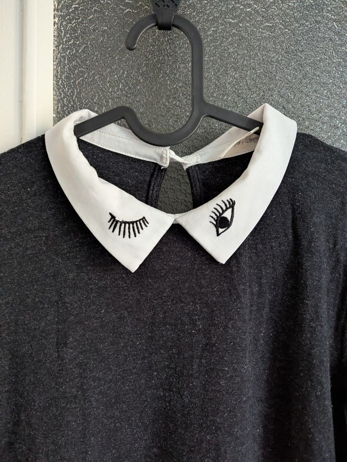 Blouse chemisier grain de malice blanc et gris taille s 36 - photo numéro 3