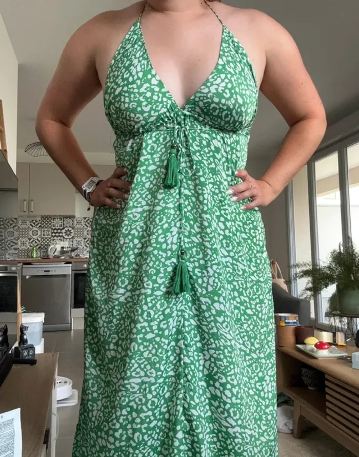 Robe longue verte et blanche GOA taille M - photo numéro 3