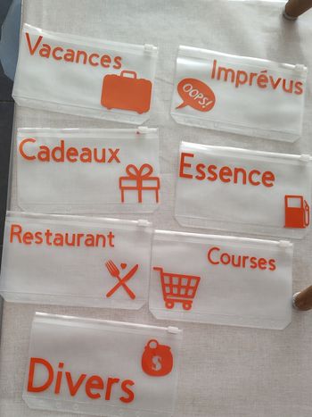 Lot de 7 enveloppes budget transparentes avec pictogrammes