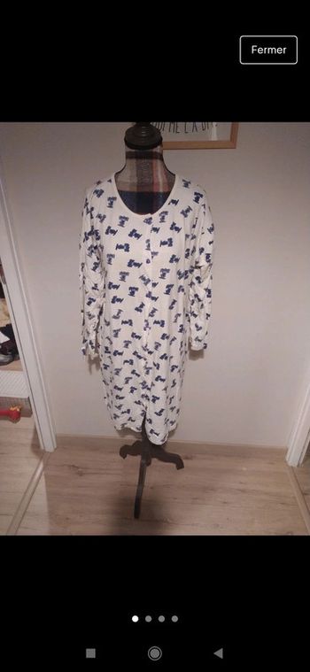 Chemise de nuit liquette manches longues blanc bleu chien taille m