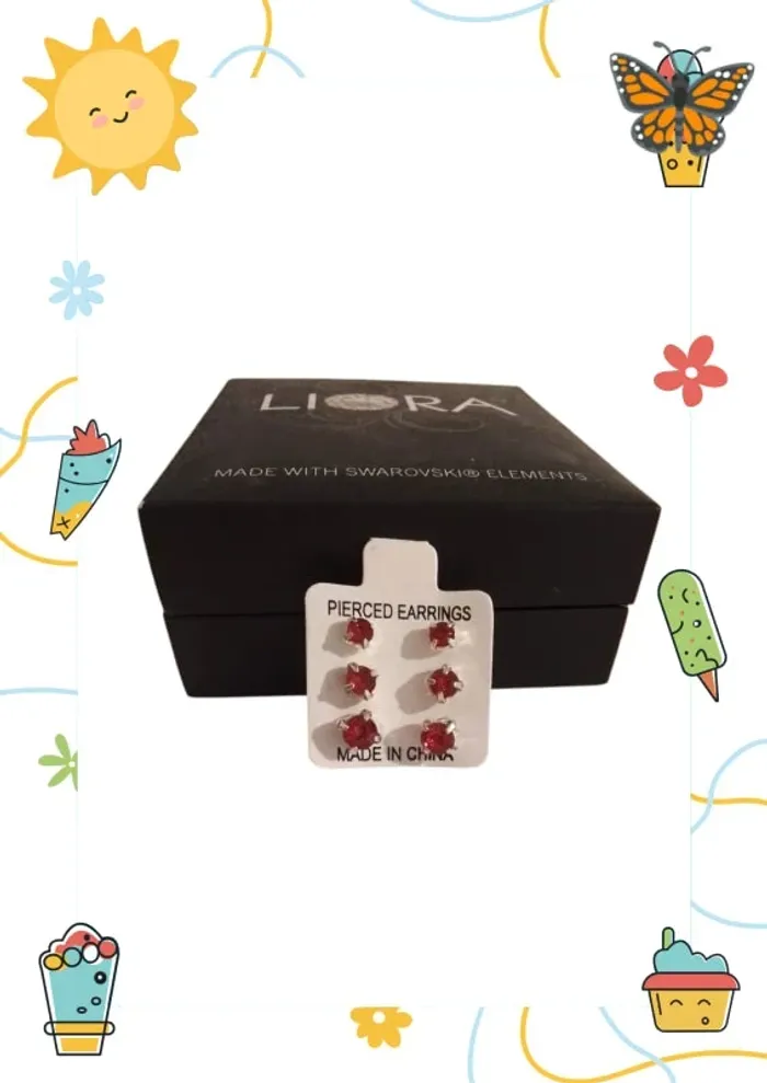 Lot de 3 paires de clous d’oreilles rouge