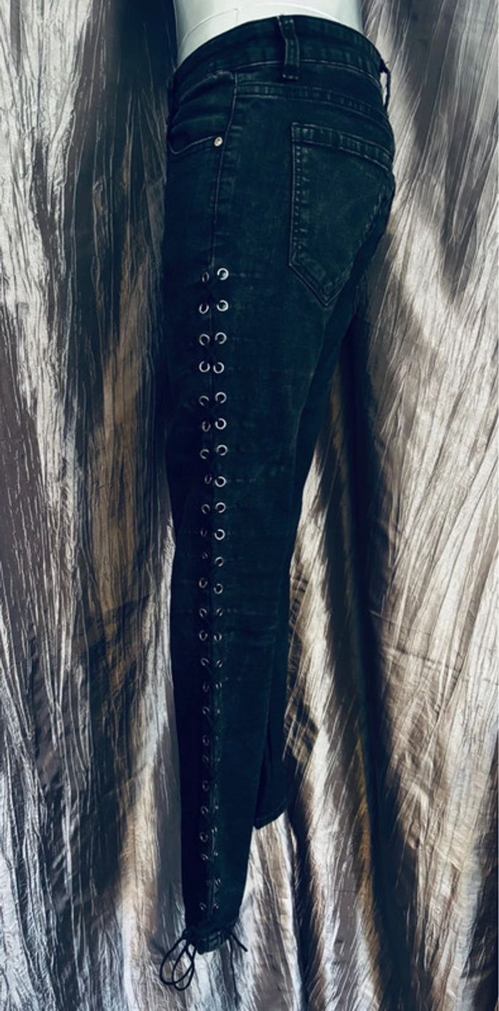 Jean slim black washed avec lacets sur les côtés blue & bluze L/40 - photo numéro 4