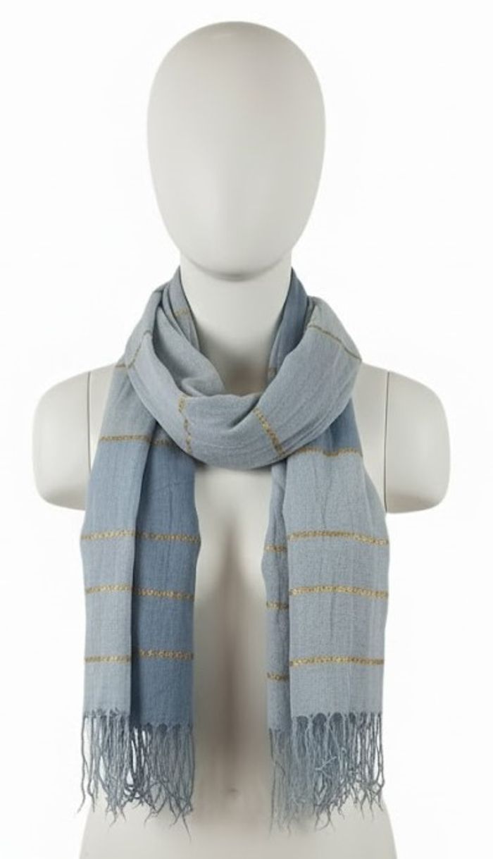 Écharpe Douce bleue Rayures Dorées
