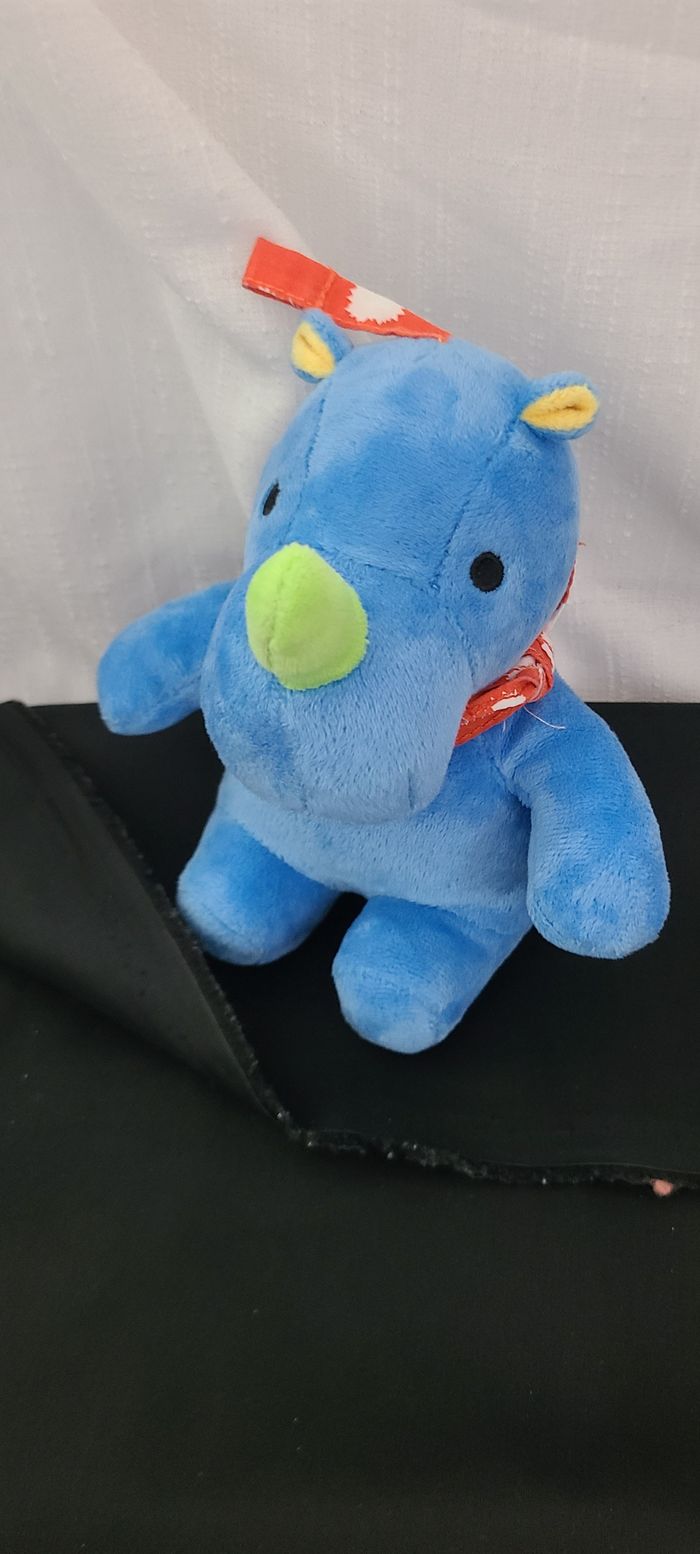 Doudou musical rhinocéros bleu vert jaune LUPILU - photo numéro 3