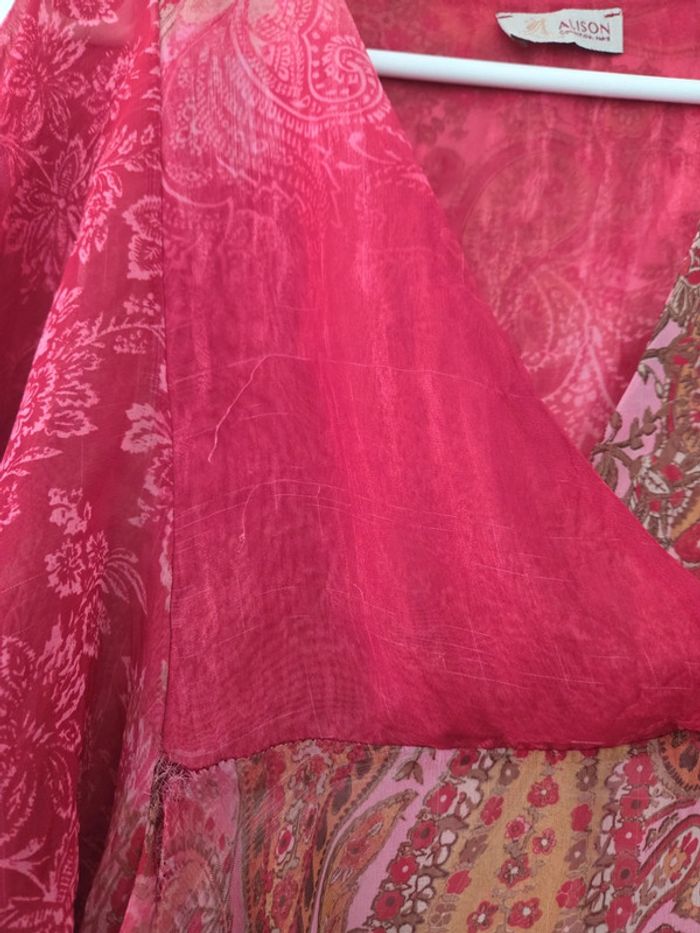 Tunique femme manche 3/4 transparente motifs rouge taille unique BE alison - photo numéro 3