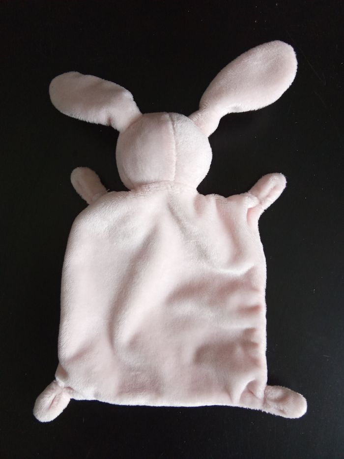 Doudou lapin, rectangle bébé fille rose pâle, blanc, marque grain de blé - photo numéro 2